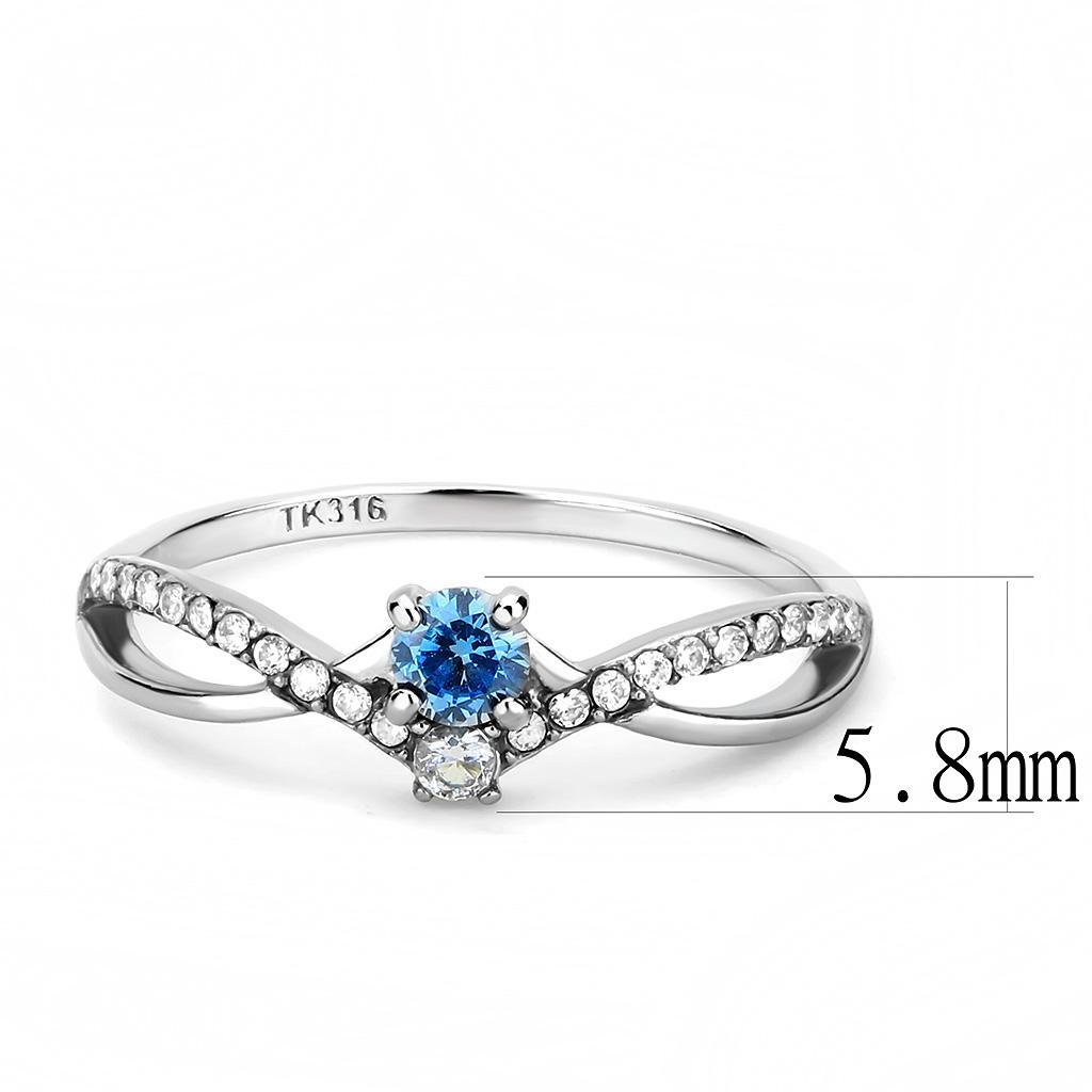DA120 - High polished (no plating) Stainless Steel Ring with AAA Grade CZ  in Sea Blue-1