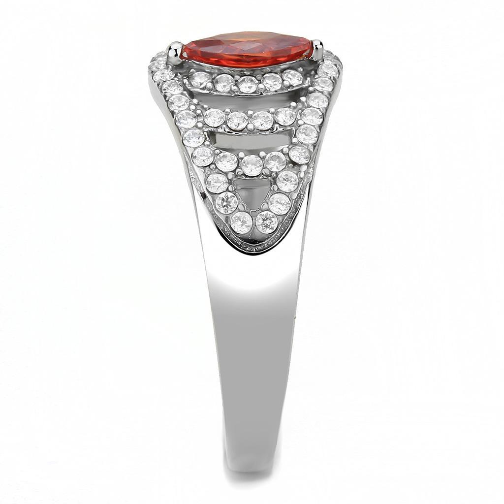 DA123 - High polished (no plating) Stainless Steel Ring with AAA Grade CZ  in Orange-3