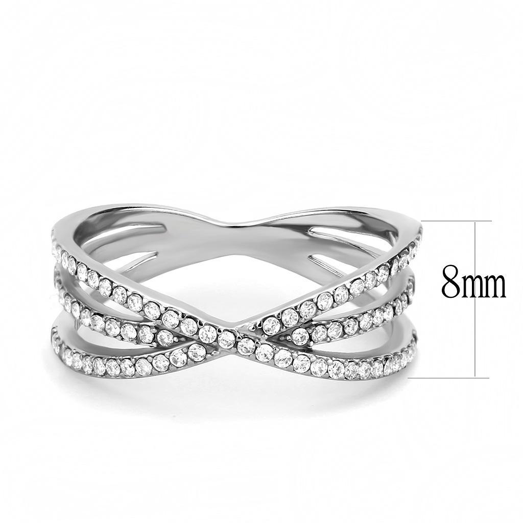 DA124 - High polished (no plating) Stainless Steel Ring with AAA Grade CZ  in Clear-1