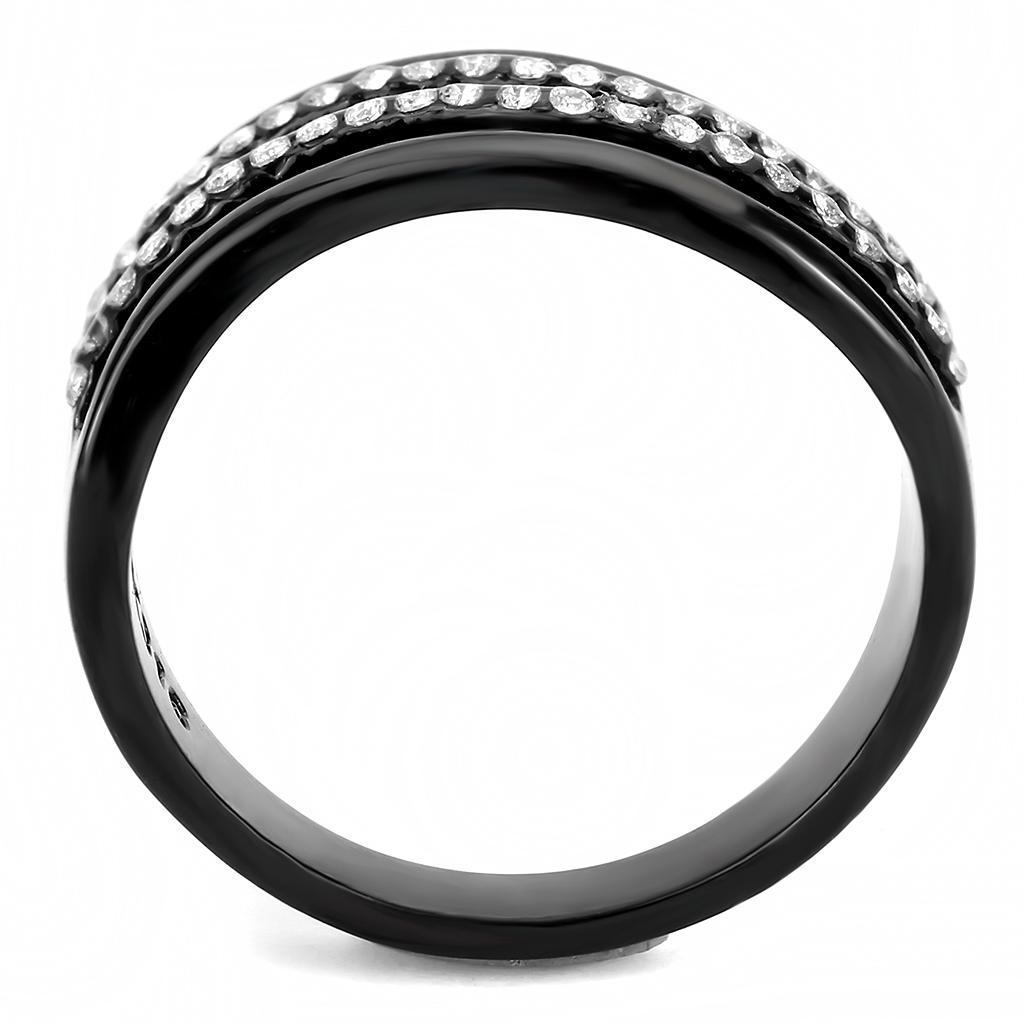 DA126 - IP Black(Ion Plating) Stainless Steel Ring with AAA Grade CZ  in Clear-2