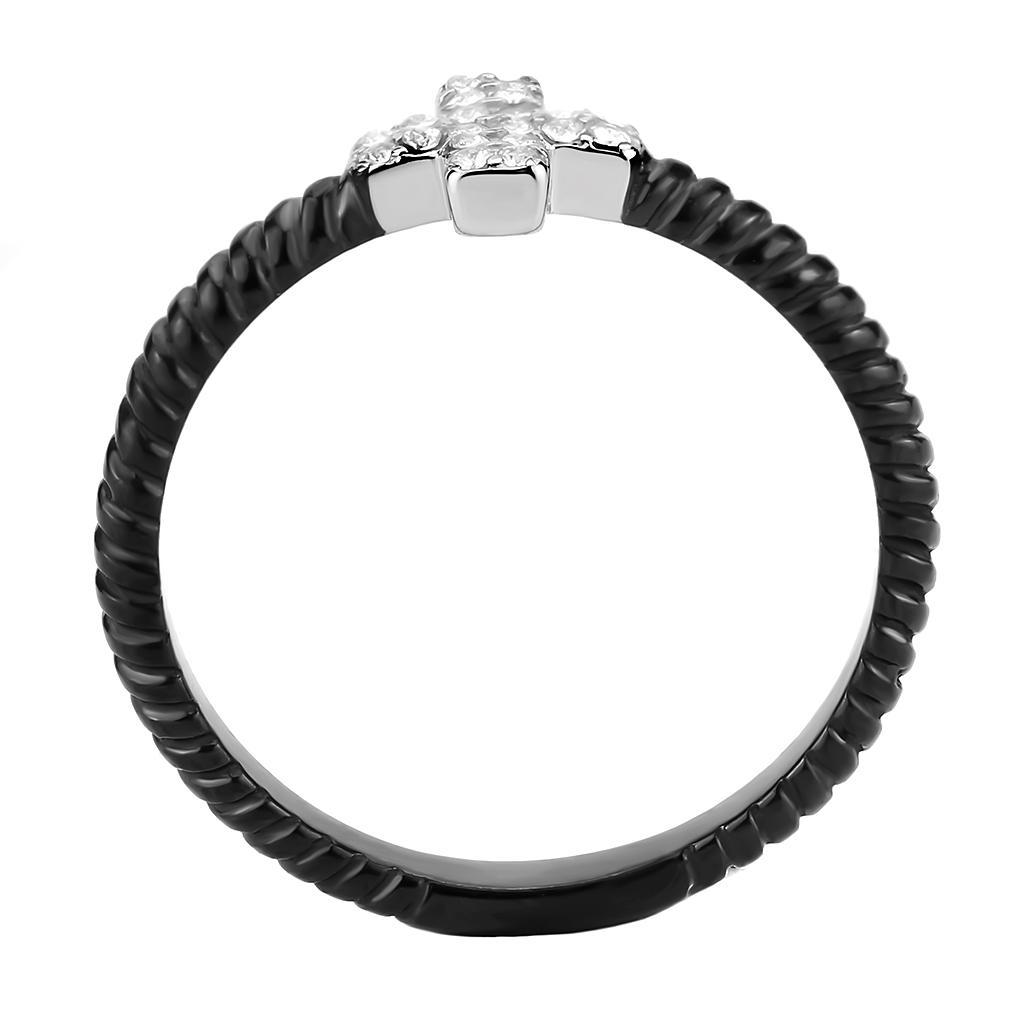 DA127 - Two-Tone IP Black (Ion Plating) Stainless Steel Ring with AAA Grade CZ  in Clear-2