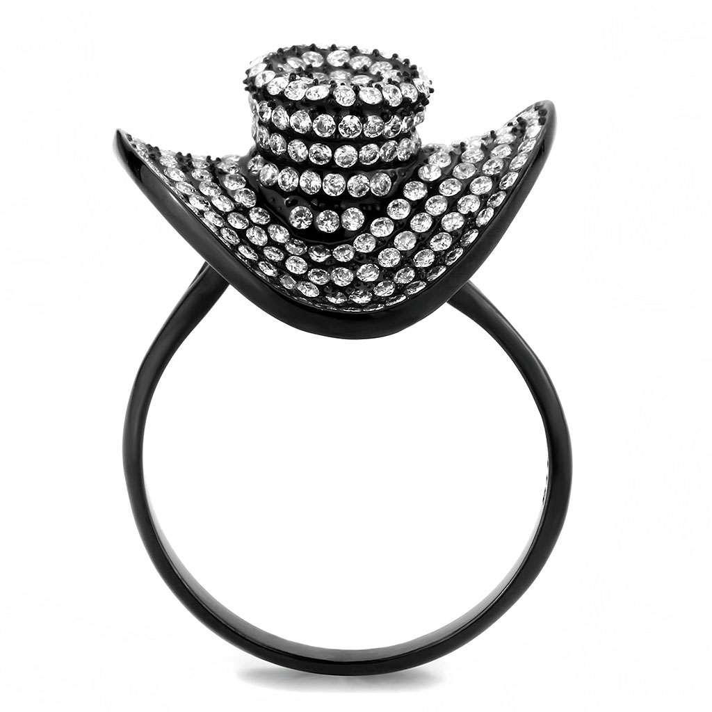 DA128 - IP Black(Ion Plating) Stainless Steel Ring with AAA Grade CZ  in Clear-2