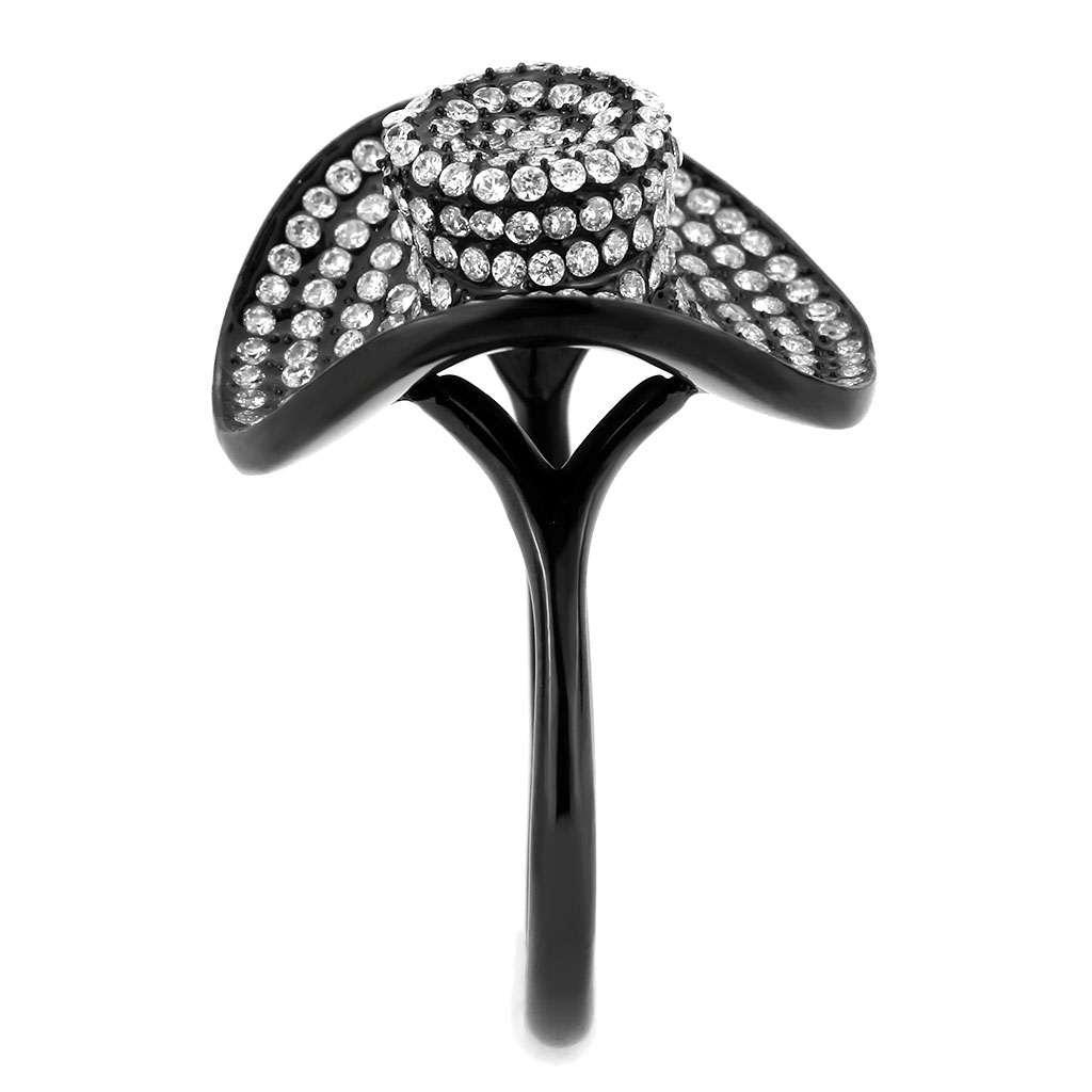 DA128 - IP Black(Ion Plating) Stainless Steel Ring with AAA Grade CZ  in Clear-3