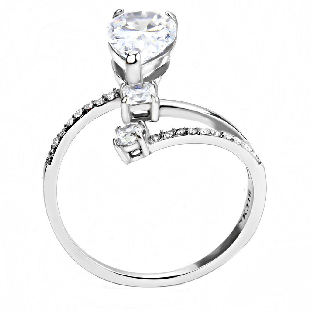 DA130 - High polished (no plating) Stainless Steel Ring with AAA Grade CZ  in Clear-2