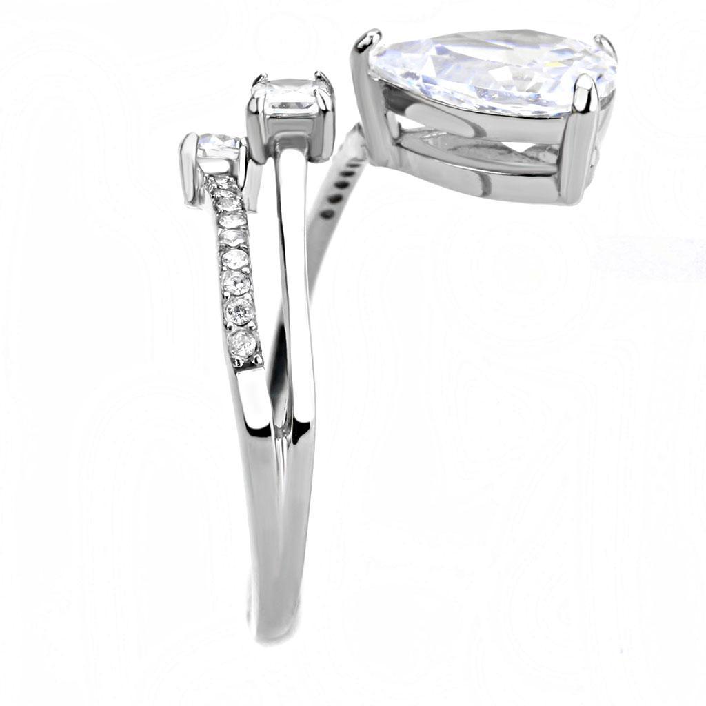 DA130 - High polished (no plating) Stainless Steel Ring with AAA Grade CZ  in Clear-3