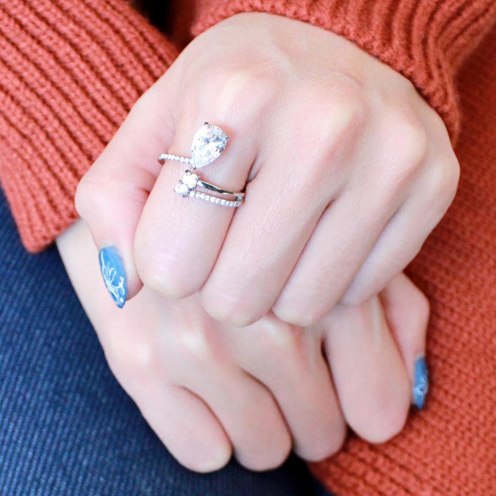 DA130 - High polished (no plating) Stainless Steel Ring with AAA Grade CZ  in Clear-4