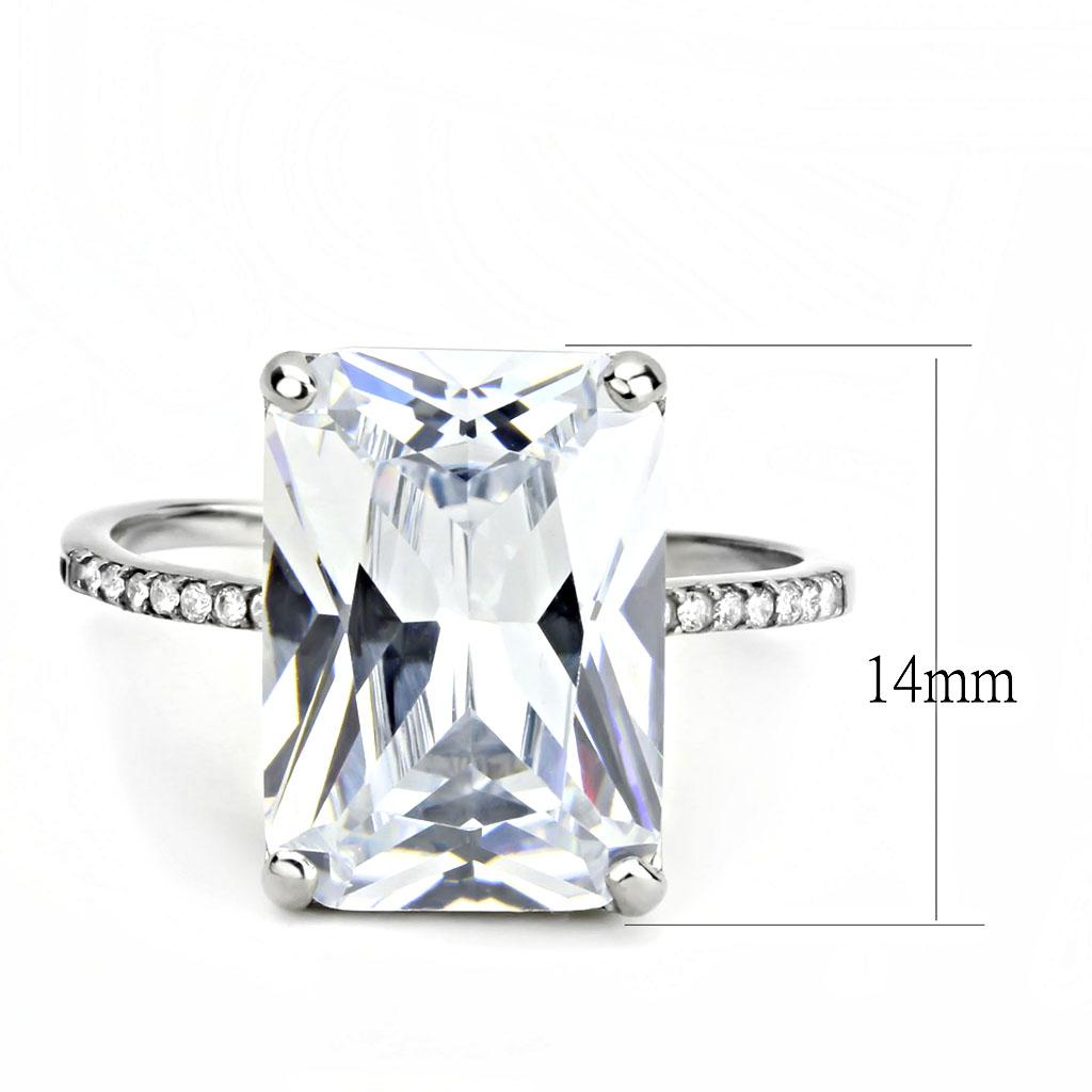 DA131 - High polished (no plating) Stainless Steel Ring with AAA Grade CZ  in Clear-1