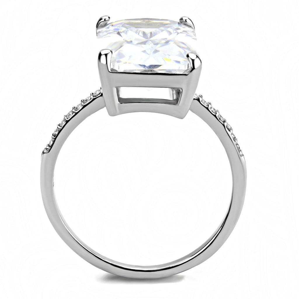 DA131 - High polished (no plating) Stainless Steel Ring with AAA Grade CZ  in Clear-2