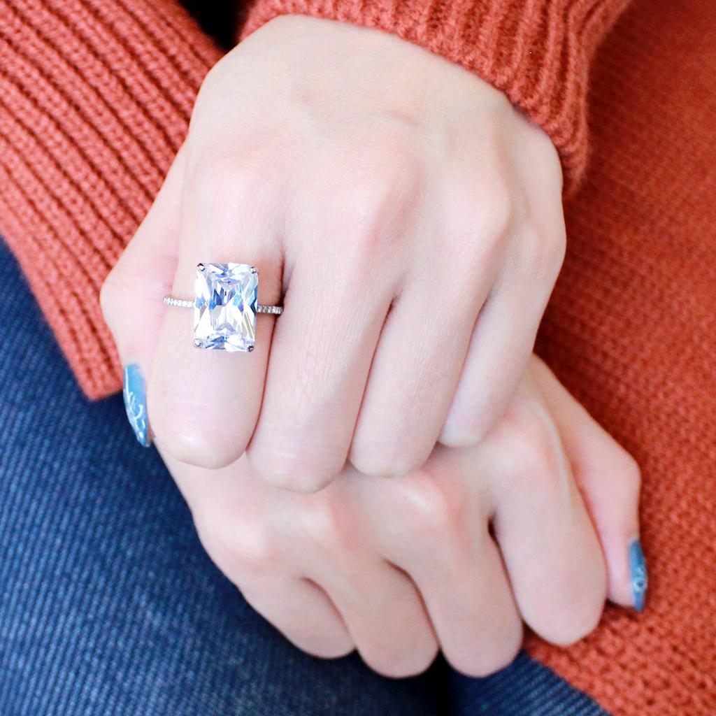 DA131 - High polished (no plating) Stainless Steel Ring with AAA Grade CZ  in Clear-4