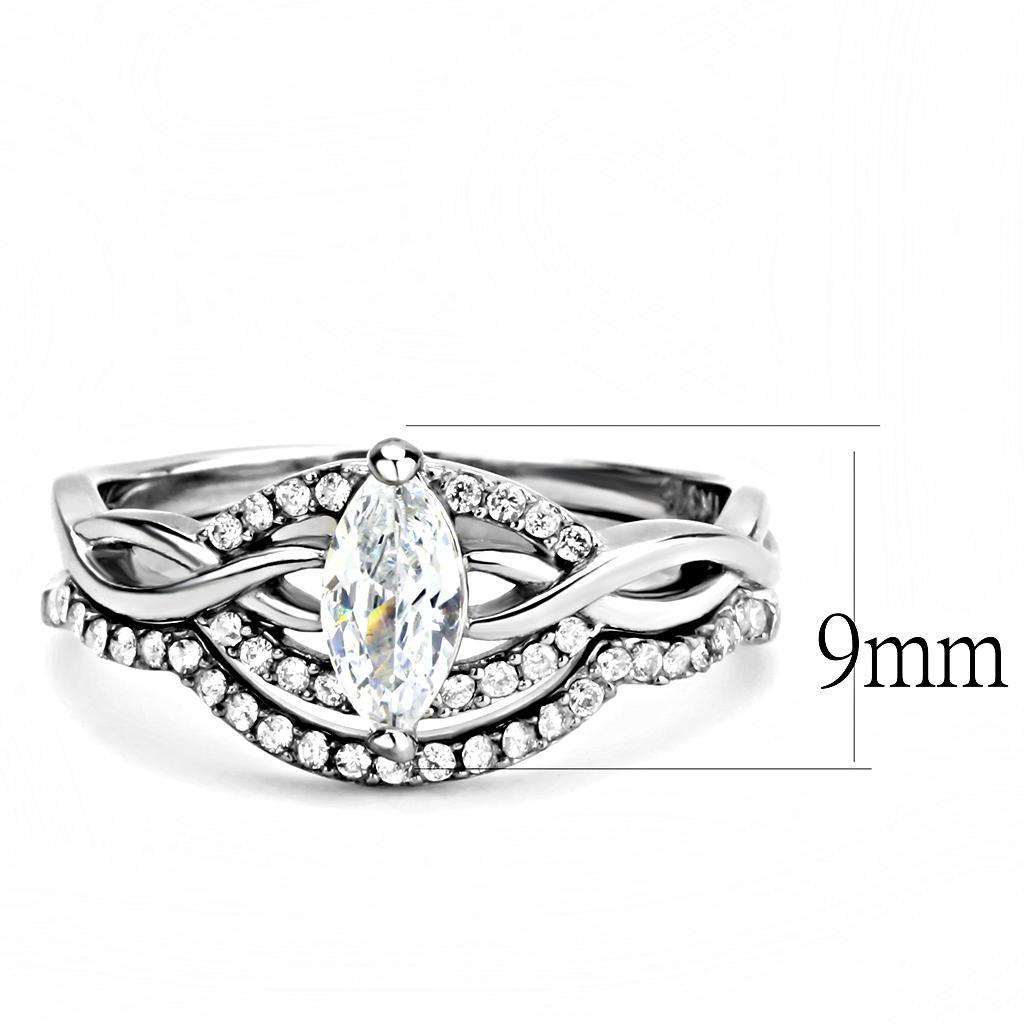 DA133 - High polished (no plating) Stainless Steel Ring with AAA Grade CZ  in Clear-1