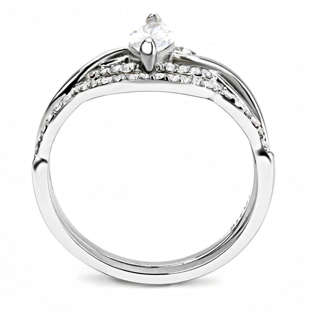 DA133 - High polished (no plating) Stainless Steel Ring with AAA Grade CZ  in Clear-2