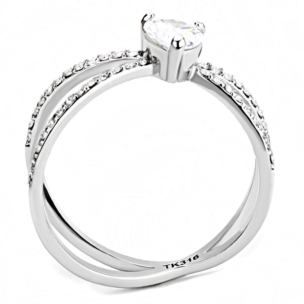 DA135 - High polished (no plating) Stainless Steel Ring with AAA Grade CZ  in Clear-2
