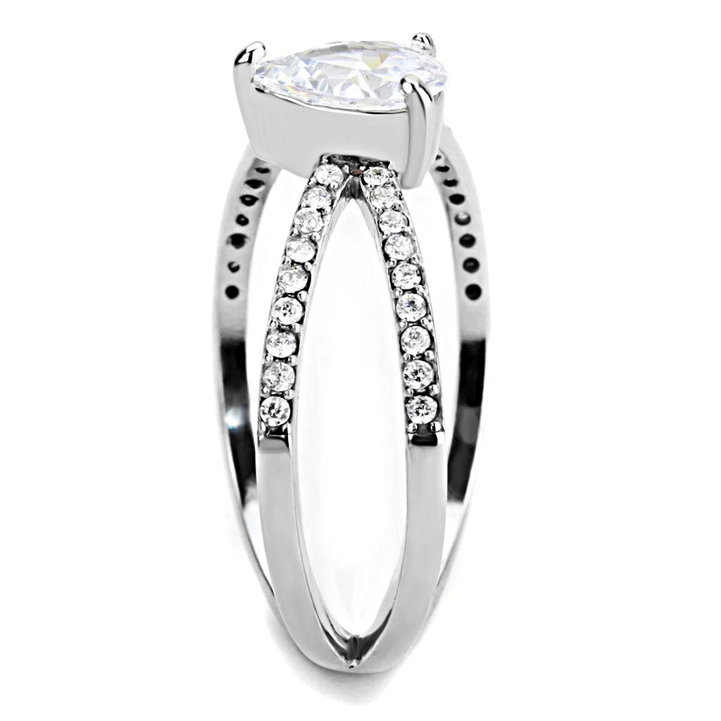 DA135 - High polished (no plating) Stainless Steel Ring with AAA Grade CZ  in Clear-3