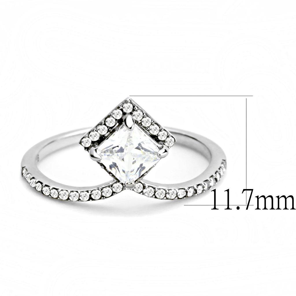 DA136 - High polished (no plating) Stainless Steel Ring with AAA Grade CZ  in Clear-1