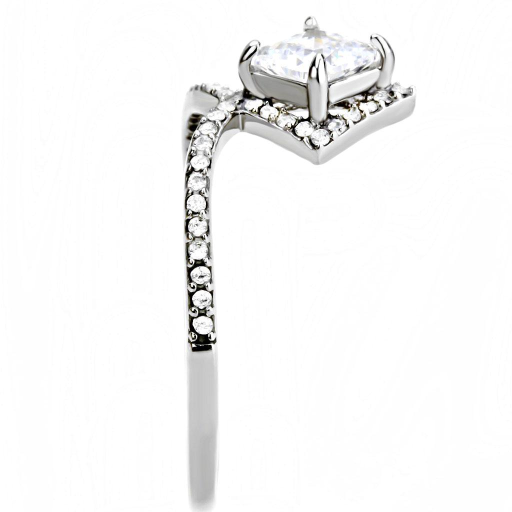 DA136 - High polished (no plating) Stainless Steel Ring with AAA Grade CZ  in Clear-3