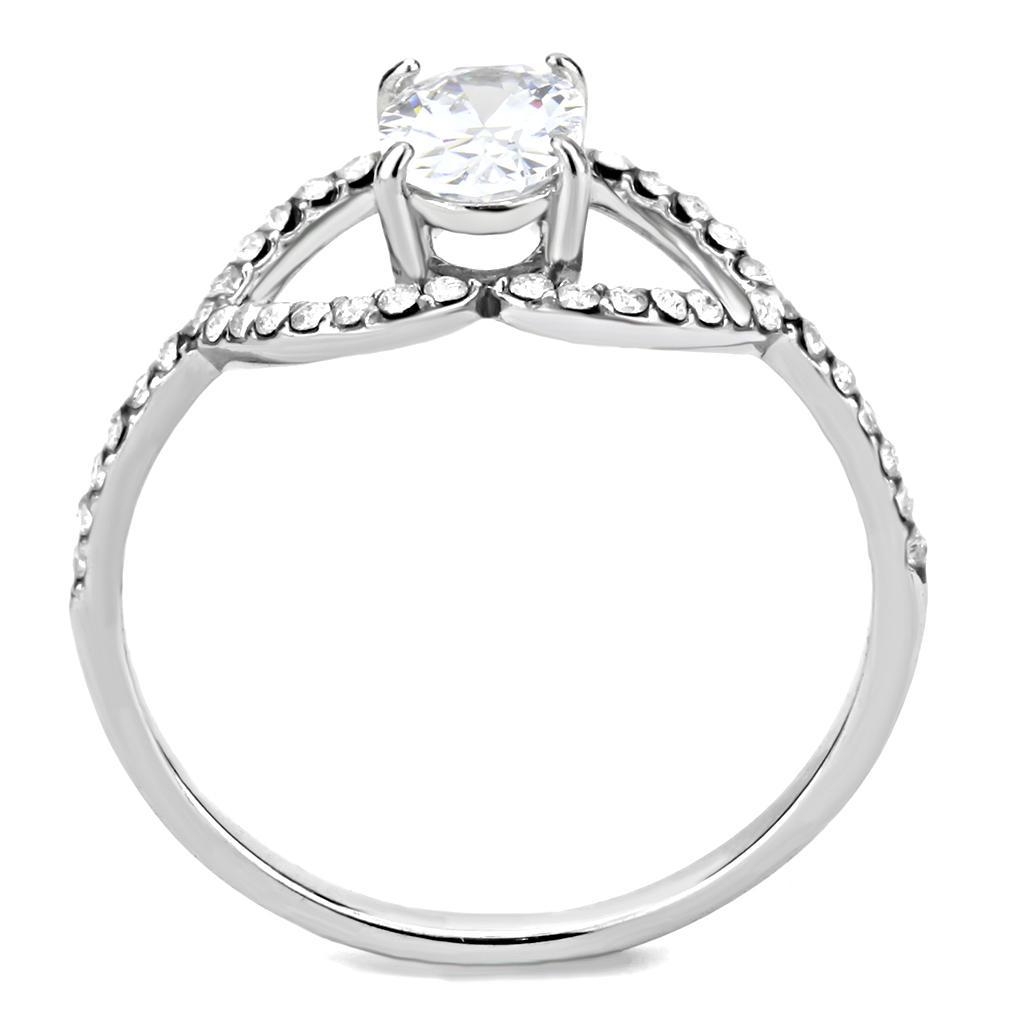 DA137 - High polished (no plating) Stainless Steel Ring with AAA Grade CZ  in Clear-2