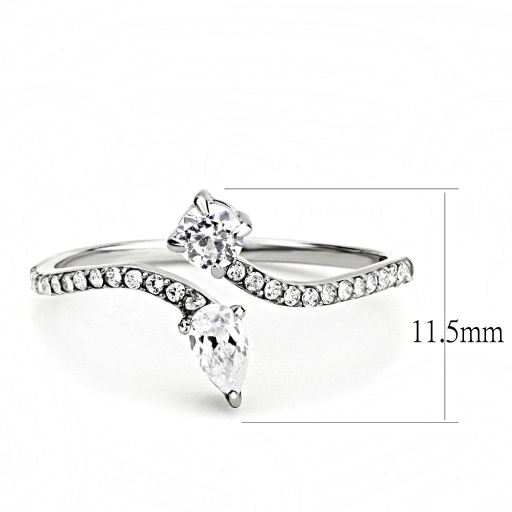 DA138 - High polished (no plating) Stainless Steel Ring with AAA Grade CZ  in Clear-1