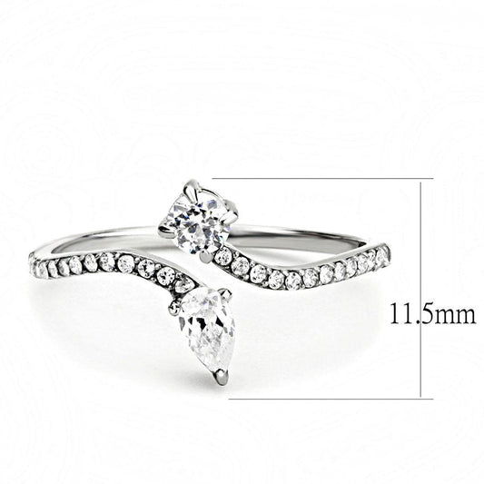 DA138 - High polished (no plating) Stainless Steel Ring with AAA Grade CZ  in Clear-1