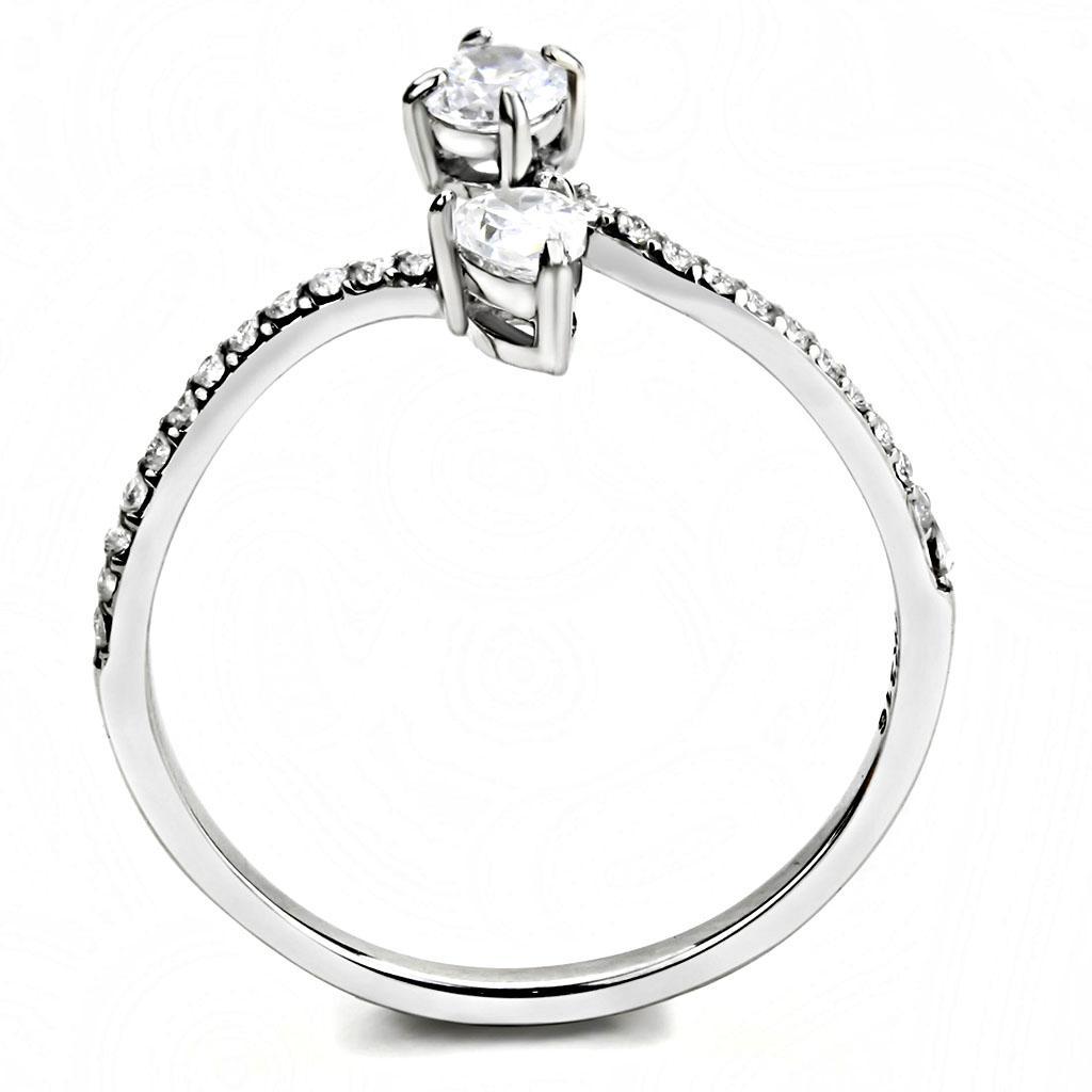 DA138 - High polished (no plating) Stainless Steel Ring with AAA Grade CZ  in Clear-2