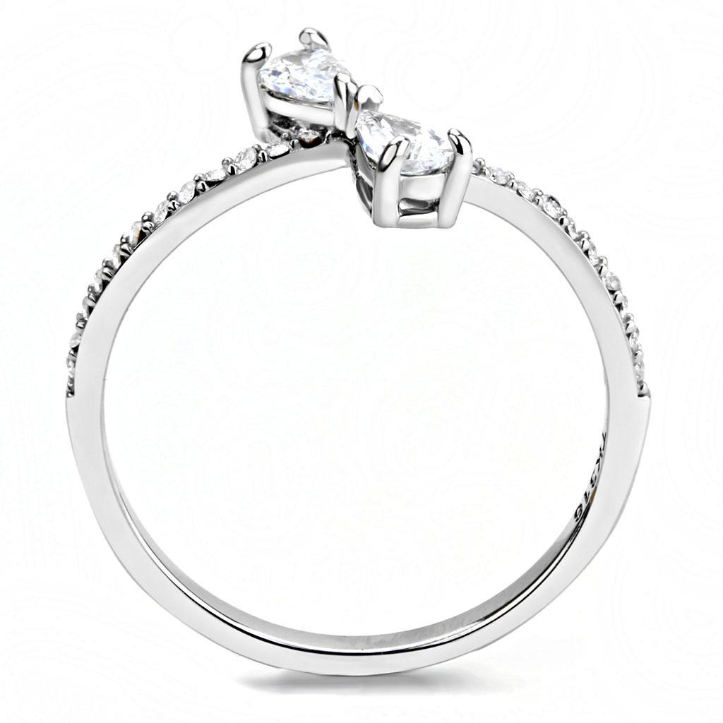 DA139 - High polished (no plating) Stainless Steel Ring with AAA Grade CZ  in Clear-2