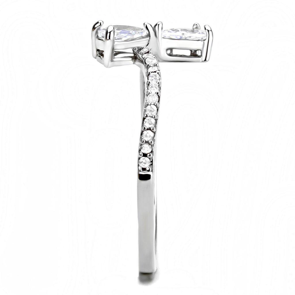 DA139 - High polished (no plating) Stainless Steel Ring with AAA Grade CZ  in Clear-3