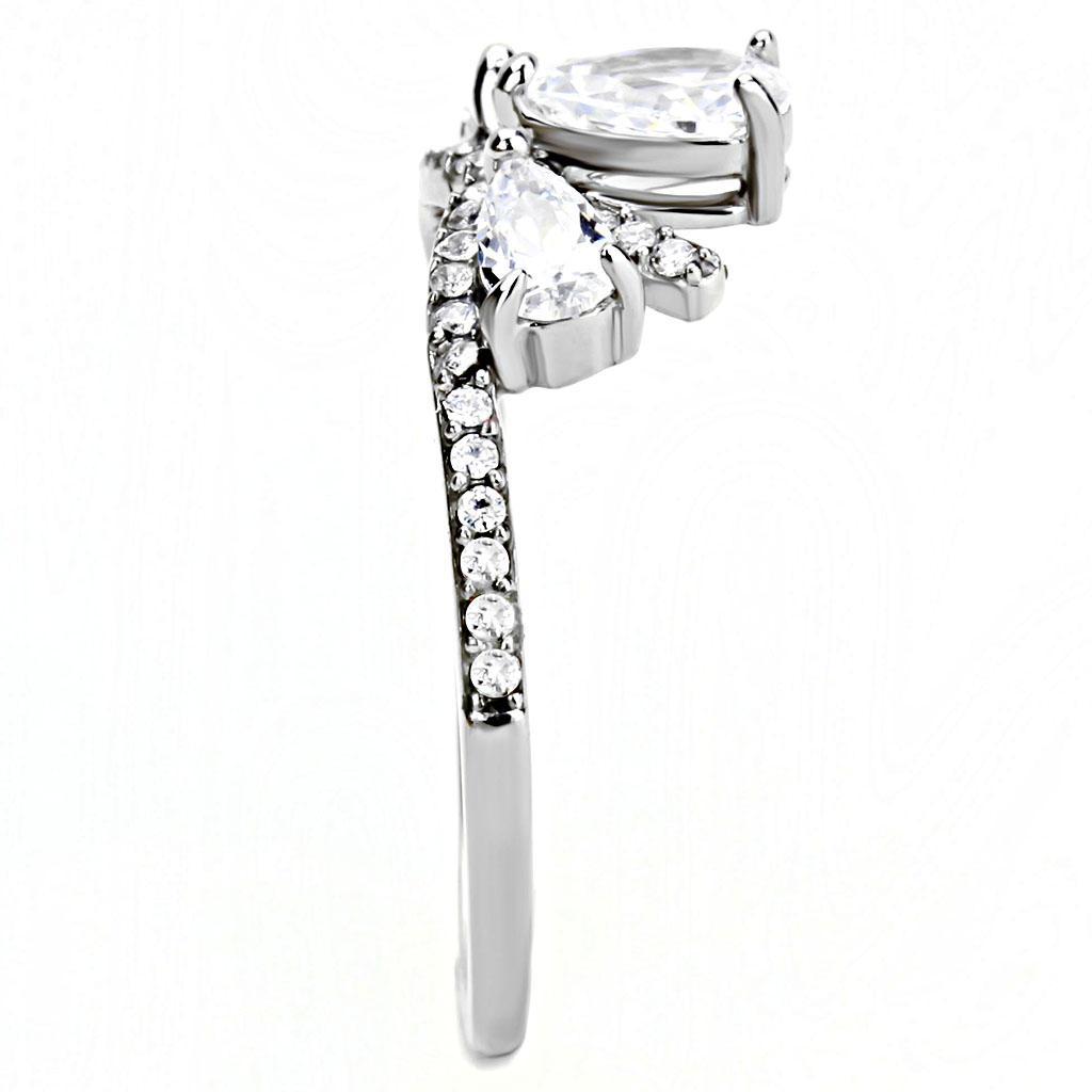 DA140 - High polished (no plating) Stainless Steel Ring with AAA Grade CZ  in Clear-3