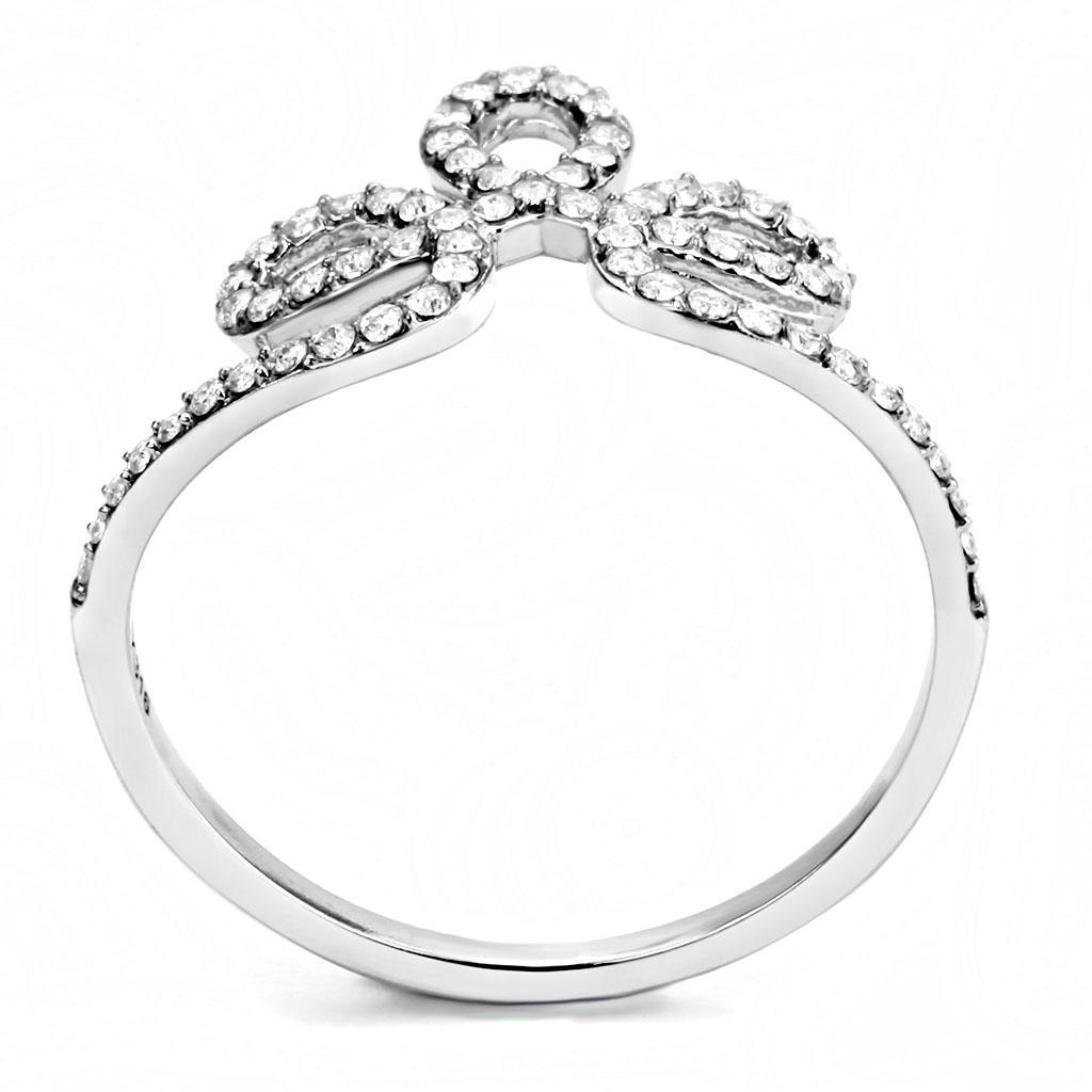 DA141 - High polished (no plating) Stainless Steel Ring with AAA Grade CZ  in Clear-2