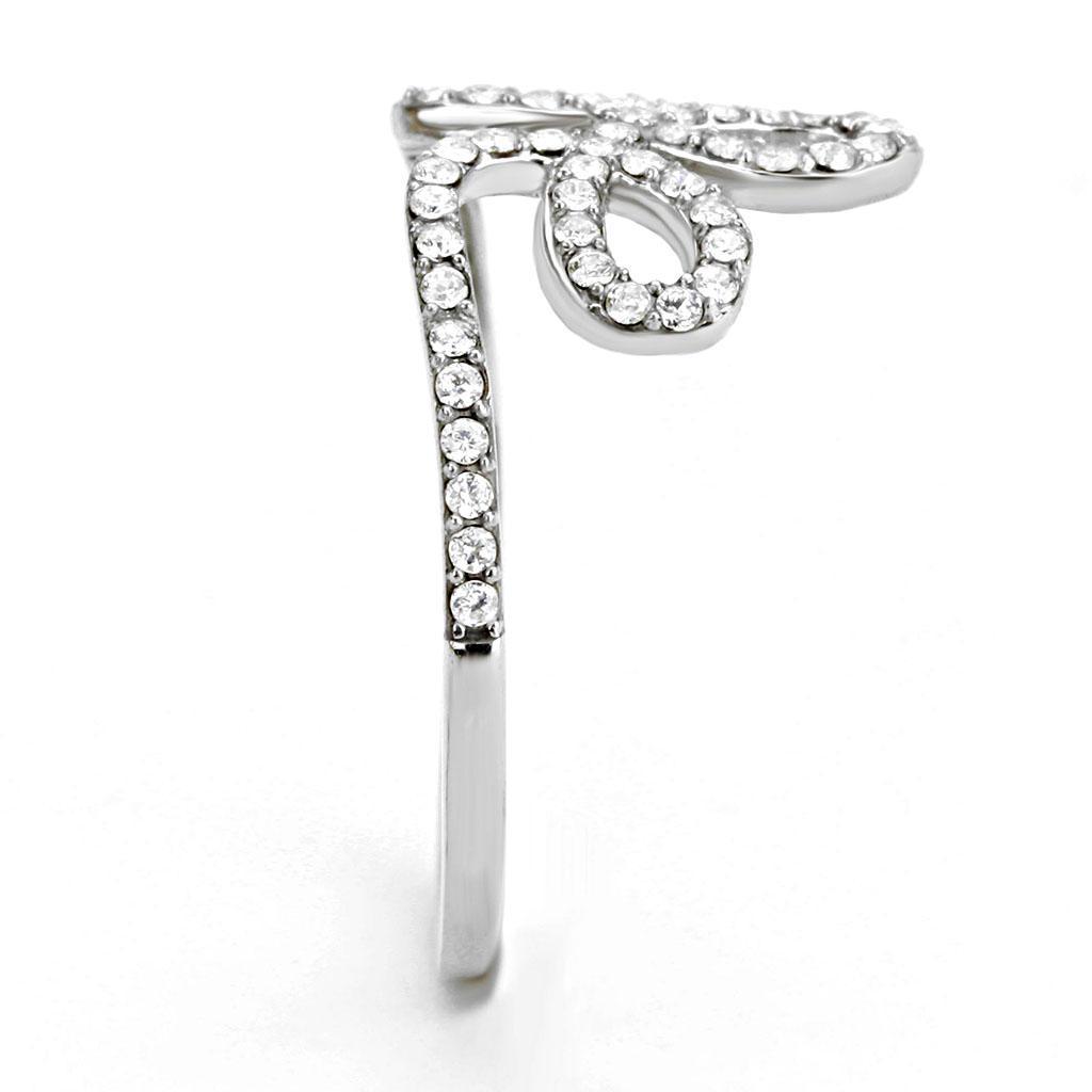 DA141 - High polished (no plating) Stainless Steel Ring with AAA Grade CZ  in Clear-3