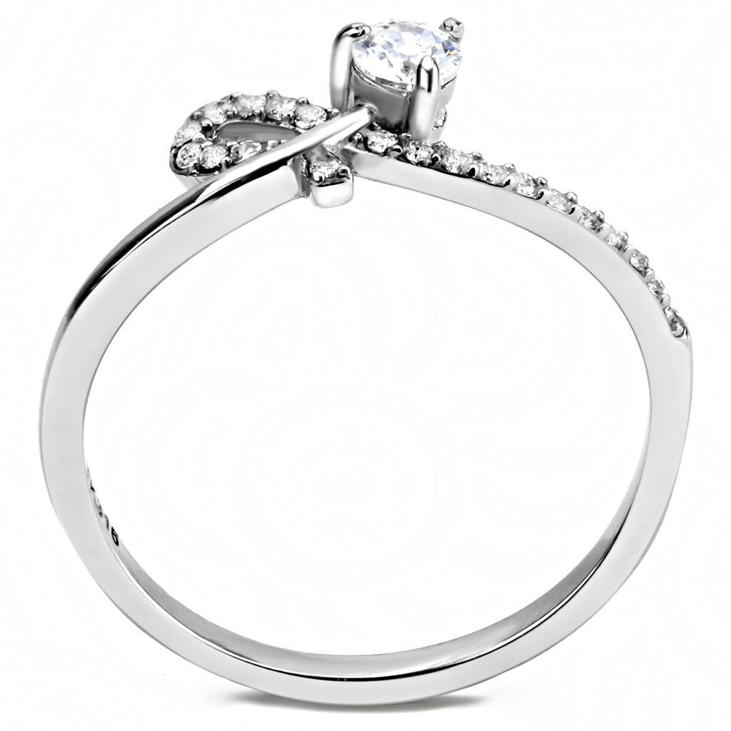 DA142 - High polished (no plating) Stainless Steel Ring with AAA Grade CZ  in Clear-2