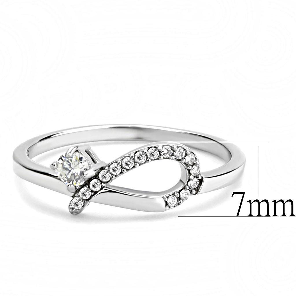 DA143 - High polished (no plating) Stainless Steel Ring with AAA Grade CZ  in Clear-1