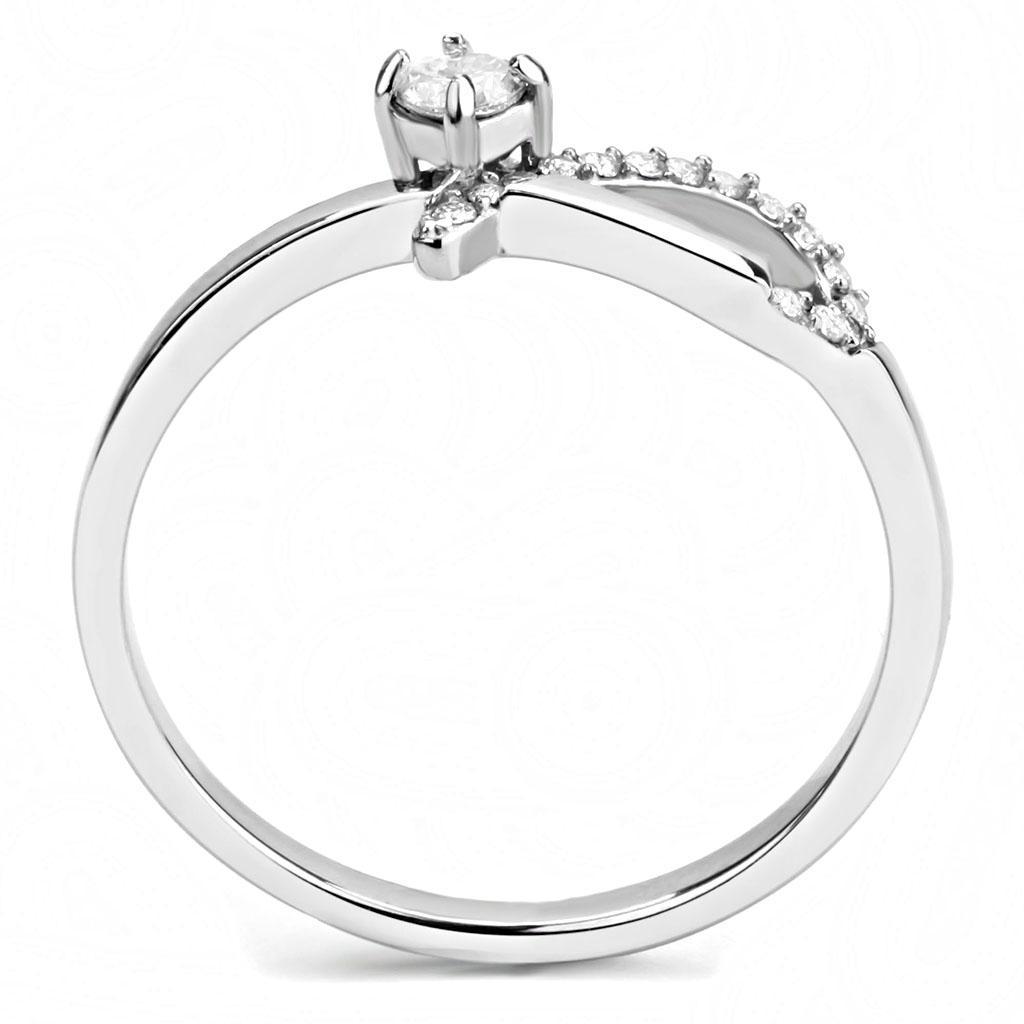 DA143 - High polished (no plating) Stainless Steel Ring with AAA Grade CZ  in Clear-2