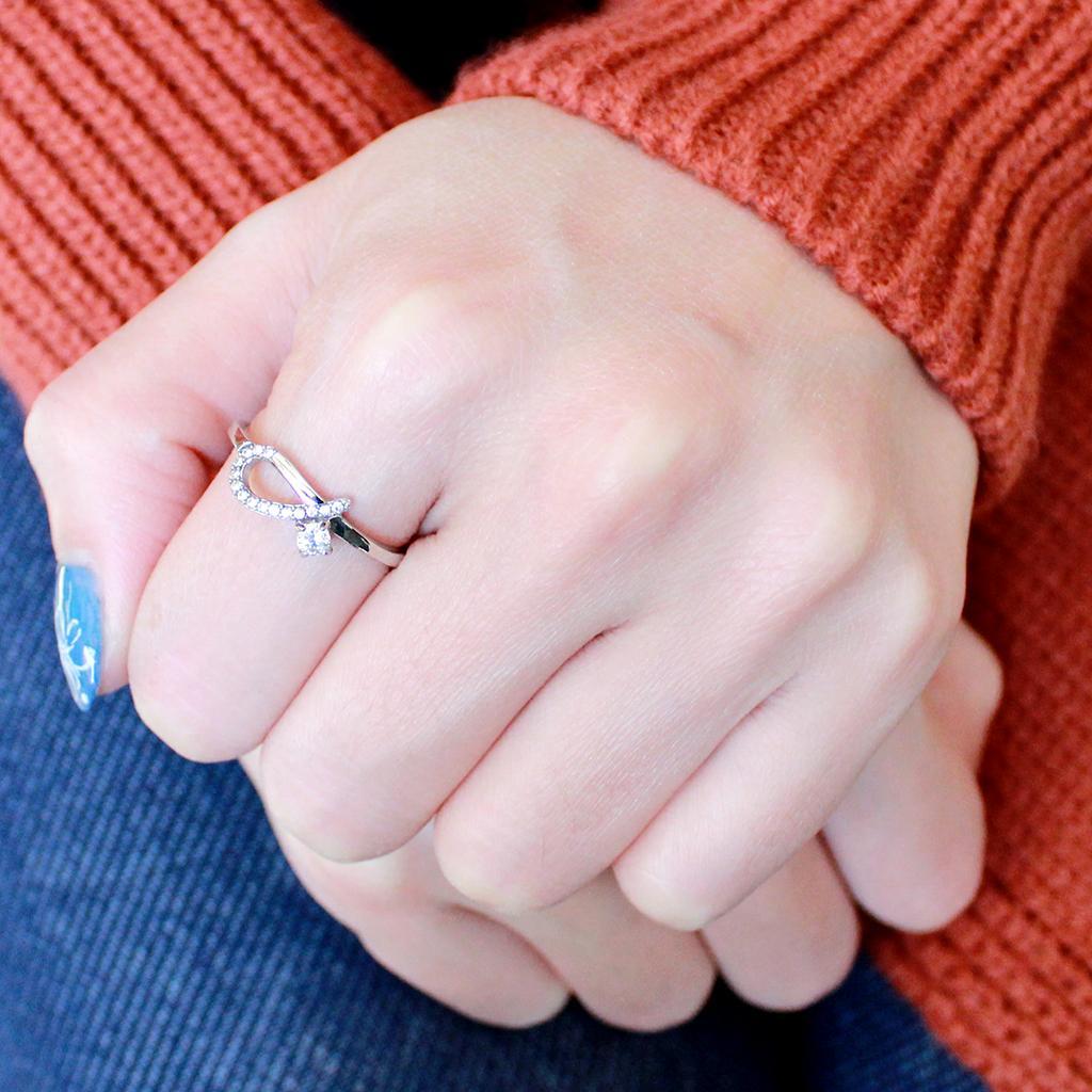 DA143 - High polished (no plating) Stainless Steel Ring with AAA Grade CZ  in Clear-4