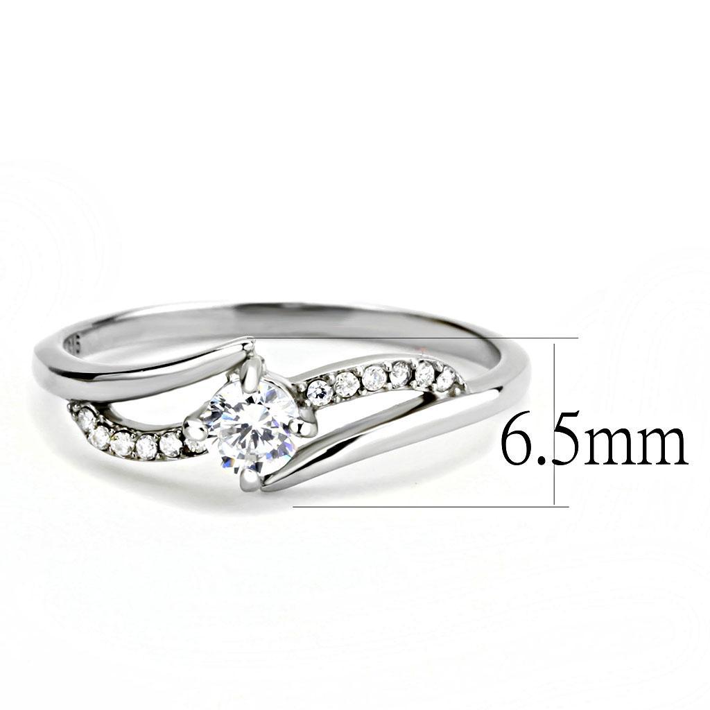 DA144 - High polished (no plating) Stainless Steel Ring with AAA Grade CZ  in Clear-1