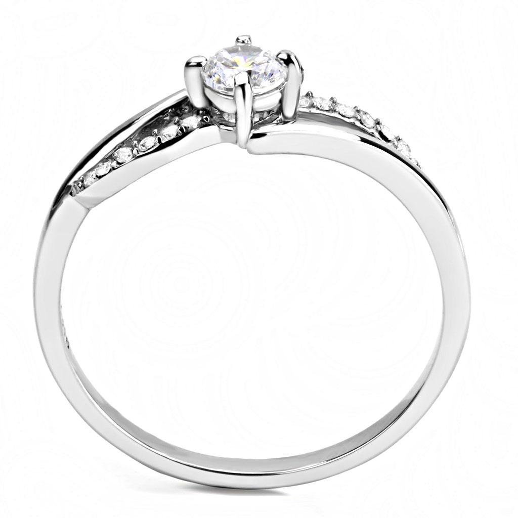 DA144 - High polished (no plating) Stainless Steel Ring with AAA Grade CZ  in Clear-2
