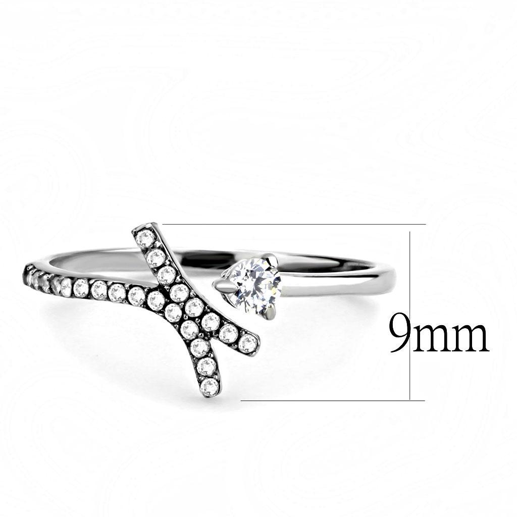 DA145 - High polished (no plating) Stainless Steel Ring with AAA Grade CZ  in Clear-1