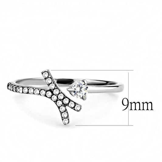 DA145 - High polished (no plating) Stainless Steel Ring with AAA Grade CZ  in Clear-1