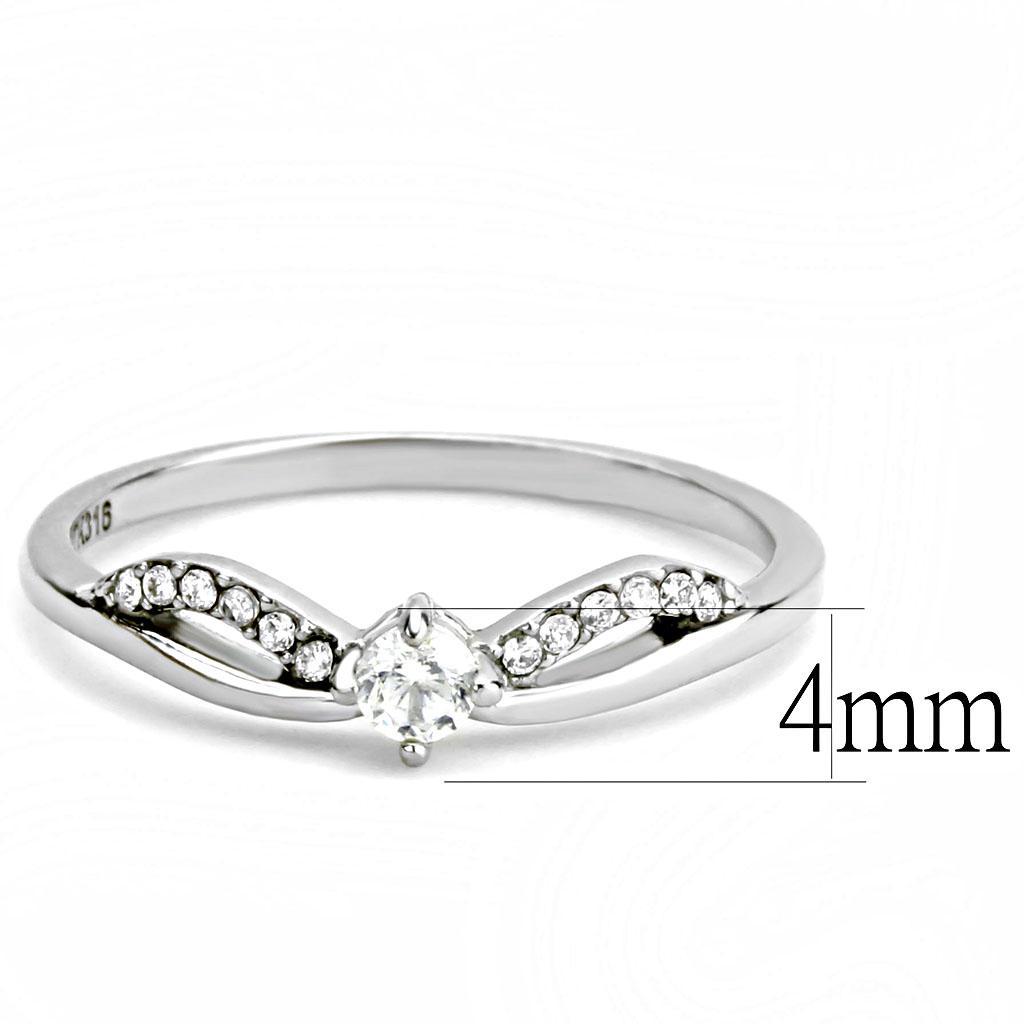 DA146 - High polished (no plating) Stainless Steel Ring with AAA Grade CZ  in Clear-1