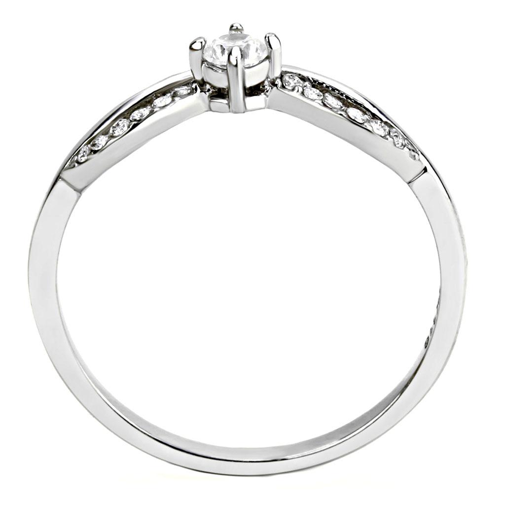DA146 - High polished (no plating) Stainless Steel Ring with AAA Grade CZ  in Clear-2