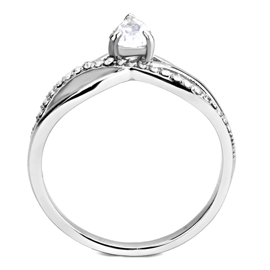 DA149 - High polished (no plating) Stainless Steel Ring with AAA Grade CZ  in Clear-2