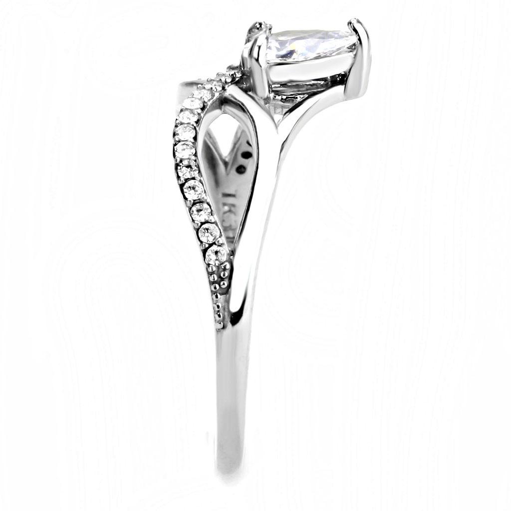 DA149 - High polished (no plating) Stainless Steel Ring with AAA Grade CZ  in Clear-3