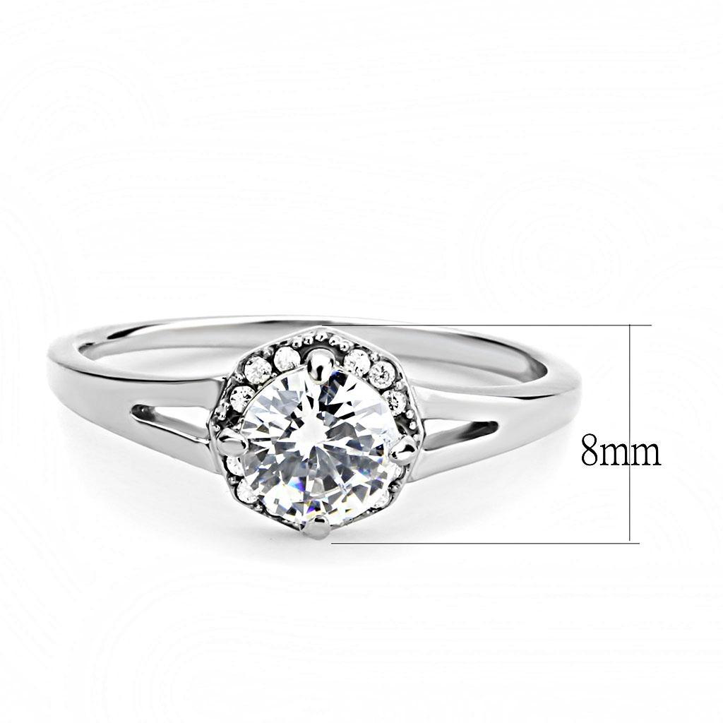 DA150 - High polished (no plating) Stainless Steel Ring with AAA Grade CZ  in Clear-1