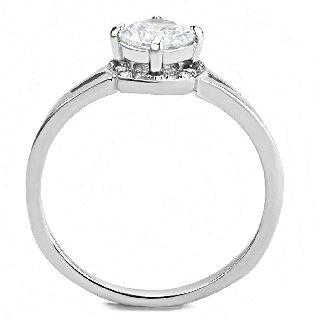 DA150 - High polished (no plating) Stainless Steel Ring with AAA Grade CZ  in Clear-2