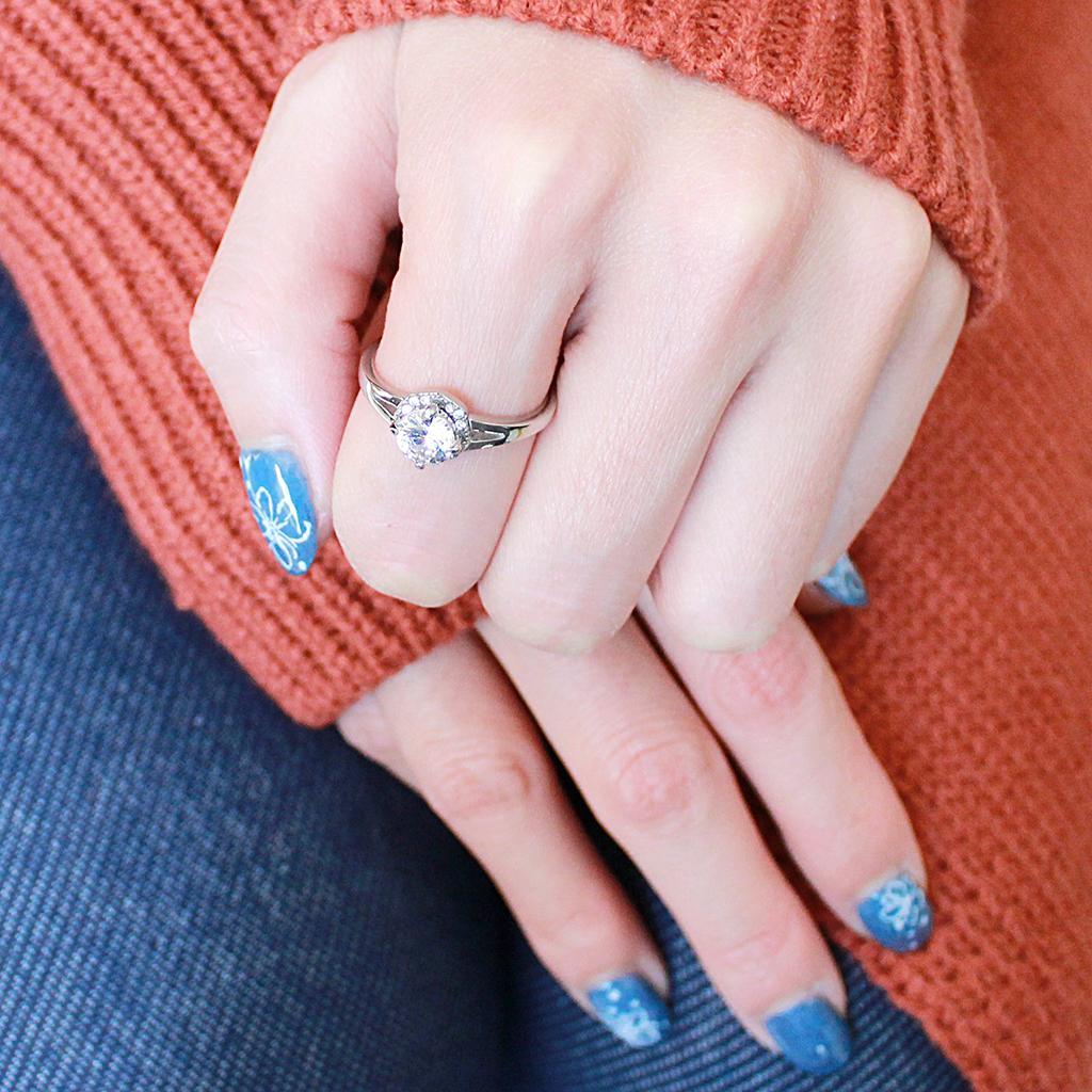 DA150 - High polished (no plating) Stainless Steel Ring with AAA Grade CZ  in Clear-4