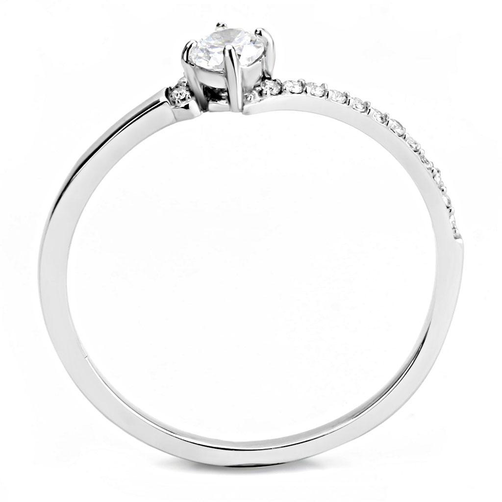 DA152 - High polished (no plating) Stainless Steel Ring with AAA Grade CZ  in Clear-2