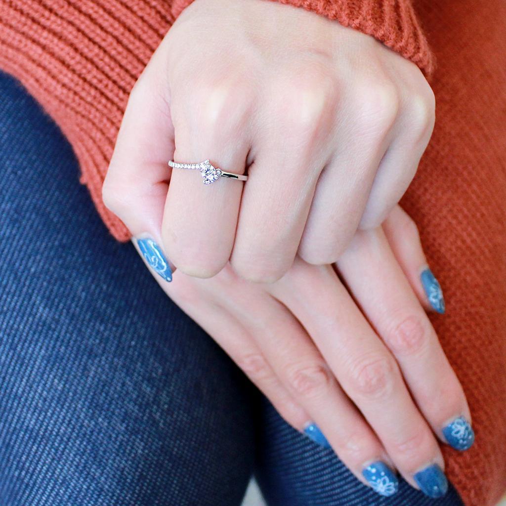 DA152 - High polished (no plating) Stainless Steel Ring with AAA Grade CZ  in Clear-4