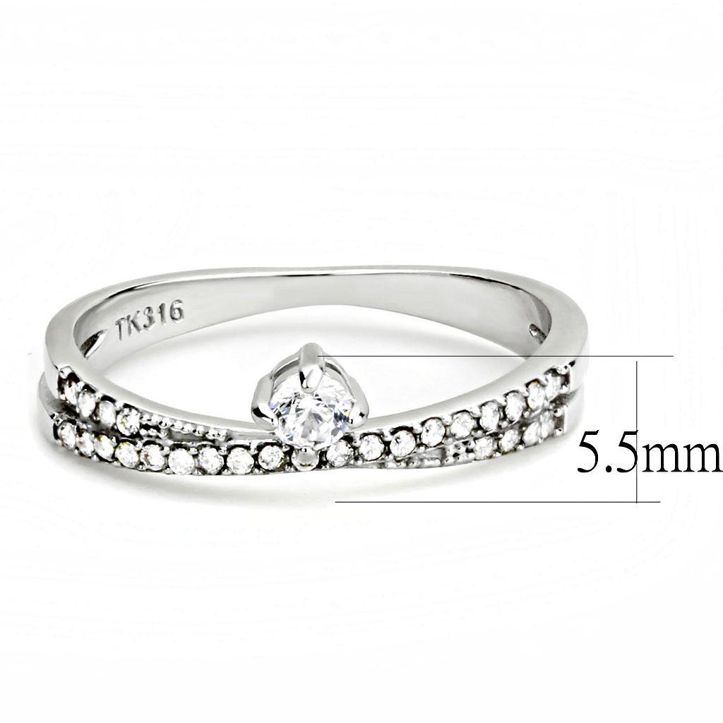 DA153 - High polished (no plating) Stainless Steel Ring with AAA Grade CZ  in Clear-1