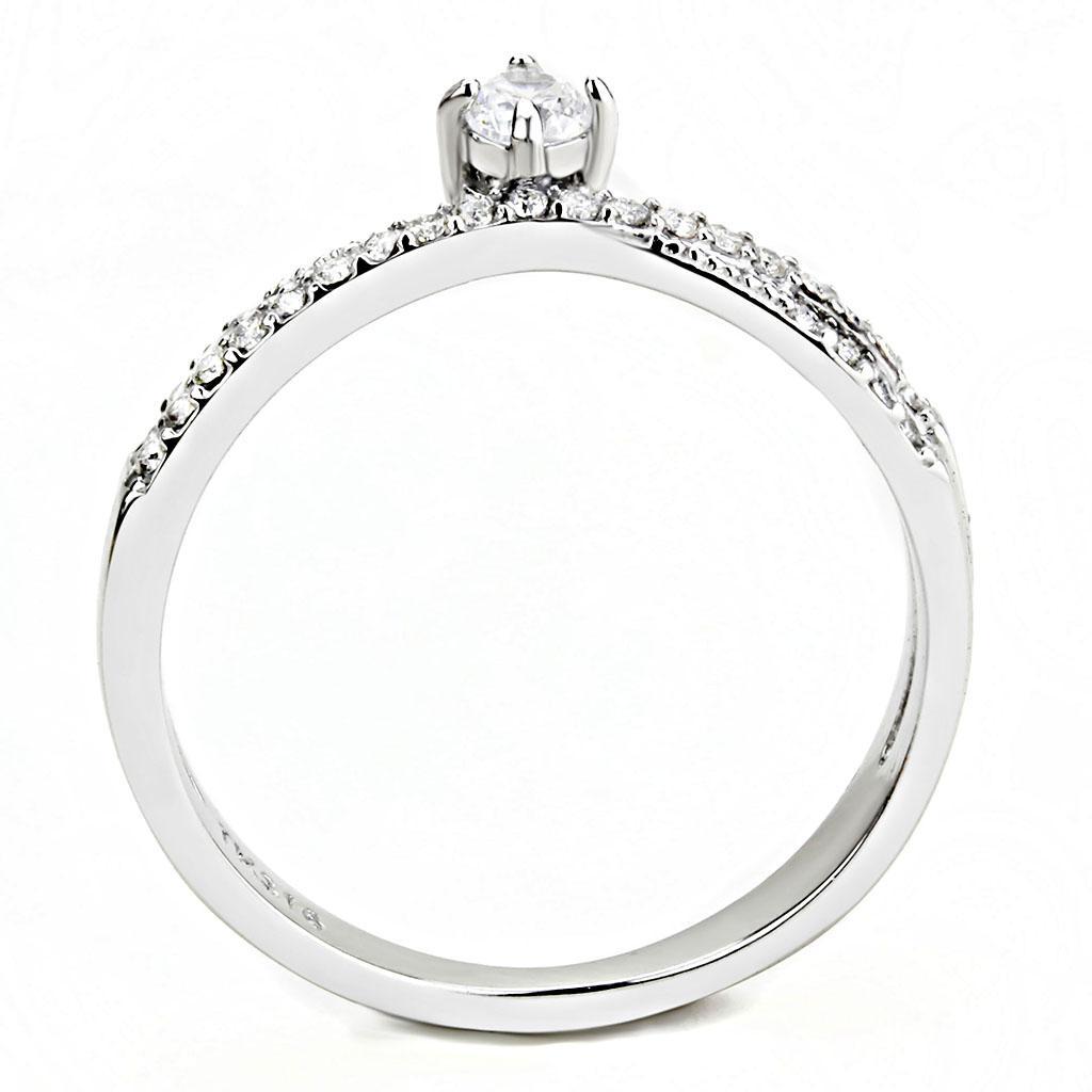 DA153 - High polished (no plating) Stainless Steel Ring with AAA Grade CZ  in Clear-2