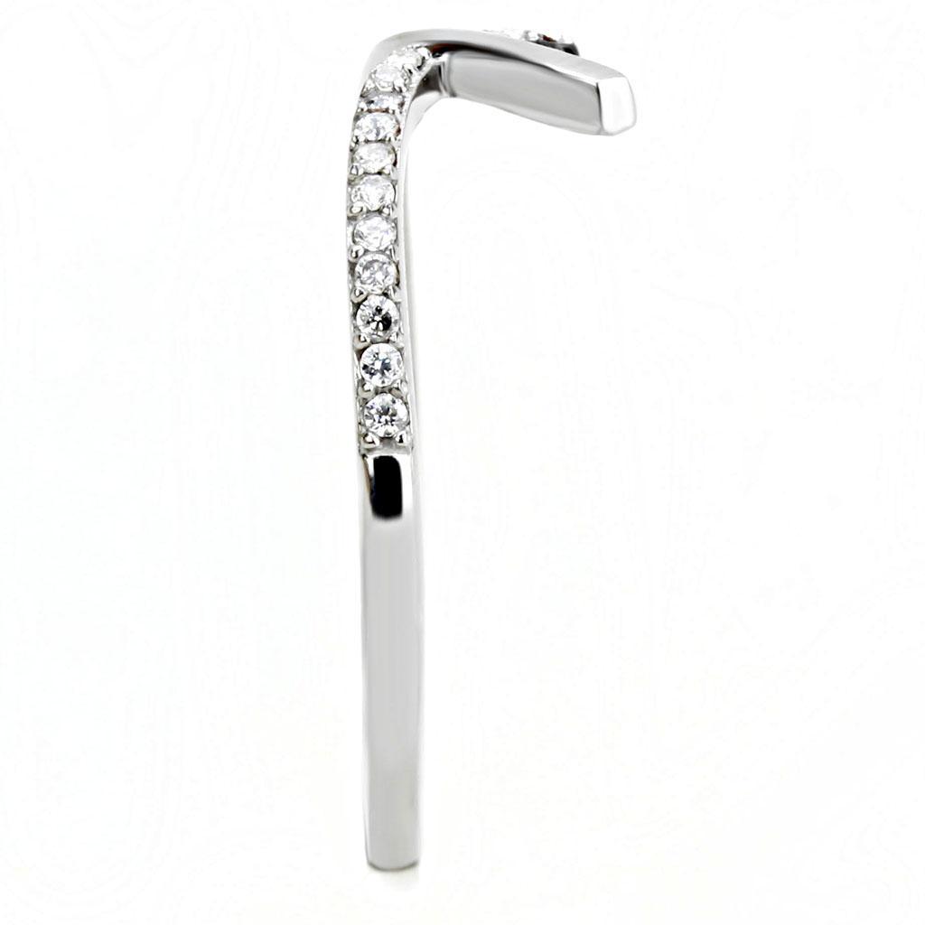 DA154 - High polished (no plating) Stainless Steel Ring with AAA Grade CZ  in Clear-3