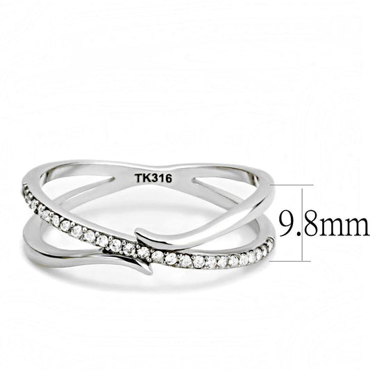 DA155 - High polished (no plating) Stainless Steel Ring with AAA Grade CZ  in Clear-1