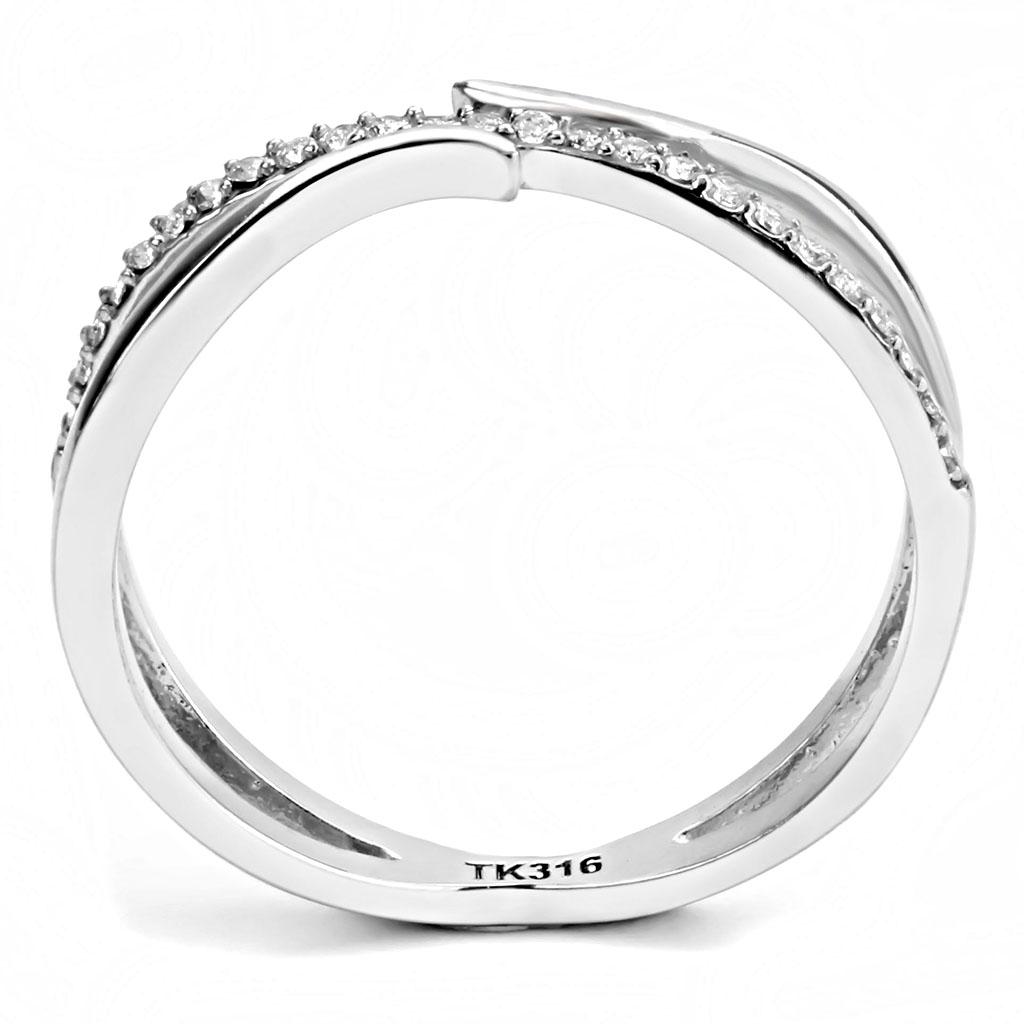 DA155 - High polished (no plating) Stainless Steel Ring with AAA Grade CZ  in Clear-2